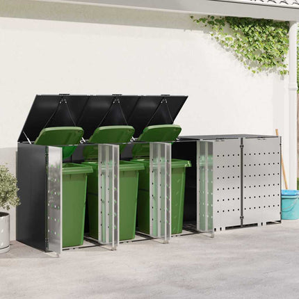Wheelie Bin Opbevaring til 3 Affaldscontainere Stål Antracit