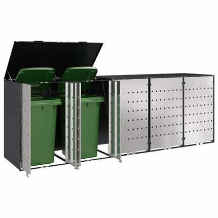 Wheelie Bin Opbevaring til 3 Affaldscontainere Stål Antracit