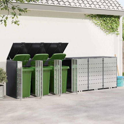 Wheelie Bin Opbevaring til 3 Affaldscontainere Stål Antracit