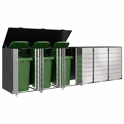 Wheelie Bin Opbevaring til 3 Affaldscontainere Stål Antracit