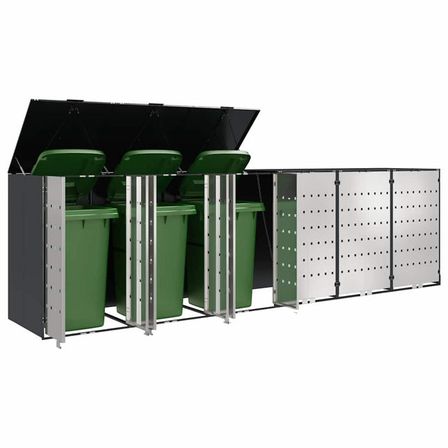 Wheelie Bin Opbevaring til 3 Affaldscontainere Stål Antracit
