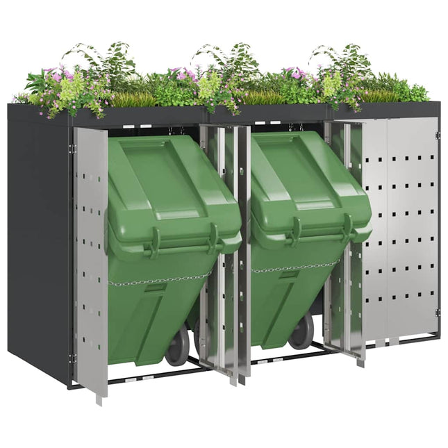 Wheelie Bin Opbevaring til 3 Affaldscontainere Stål Antracit
