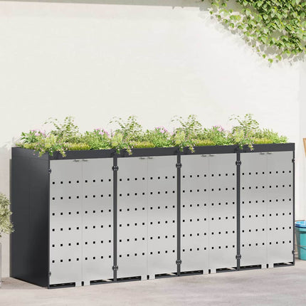 Wheelie Bin Opbevaring til 3 Affaldscontainere Stål Antracit