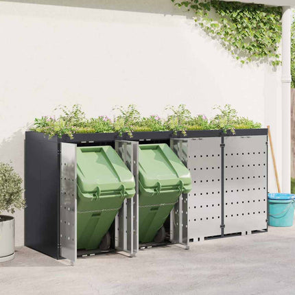 Wheelie Bin Opbevaring til 3 Affaldscontainere Stål Antracit