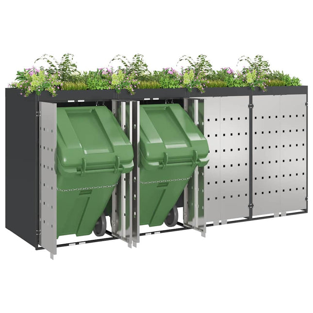 Wheelie Bin Opbevaring til 3 Affaldscontainere Stål Antracit