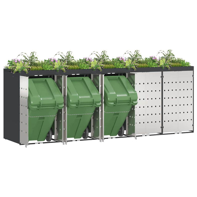 Wheelie Bin Opbevaring til 3 Affaldscontainere Stål Antracit