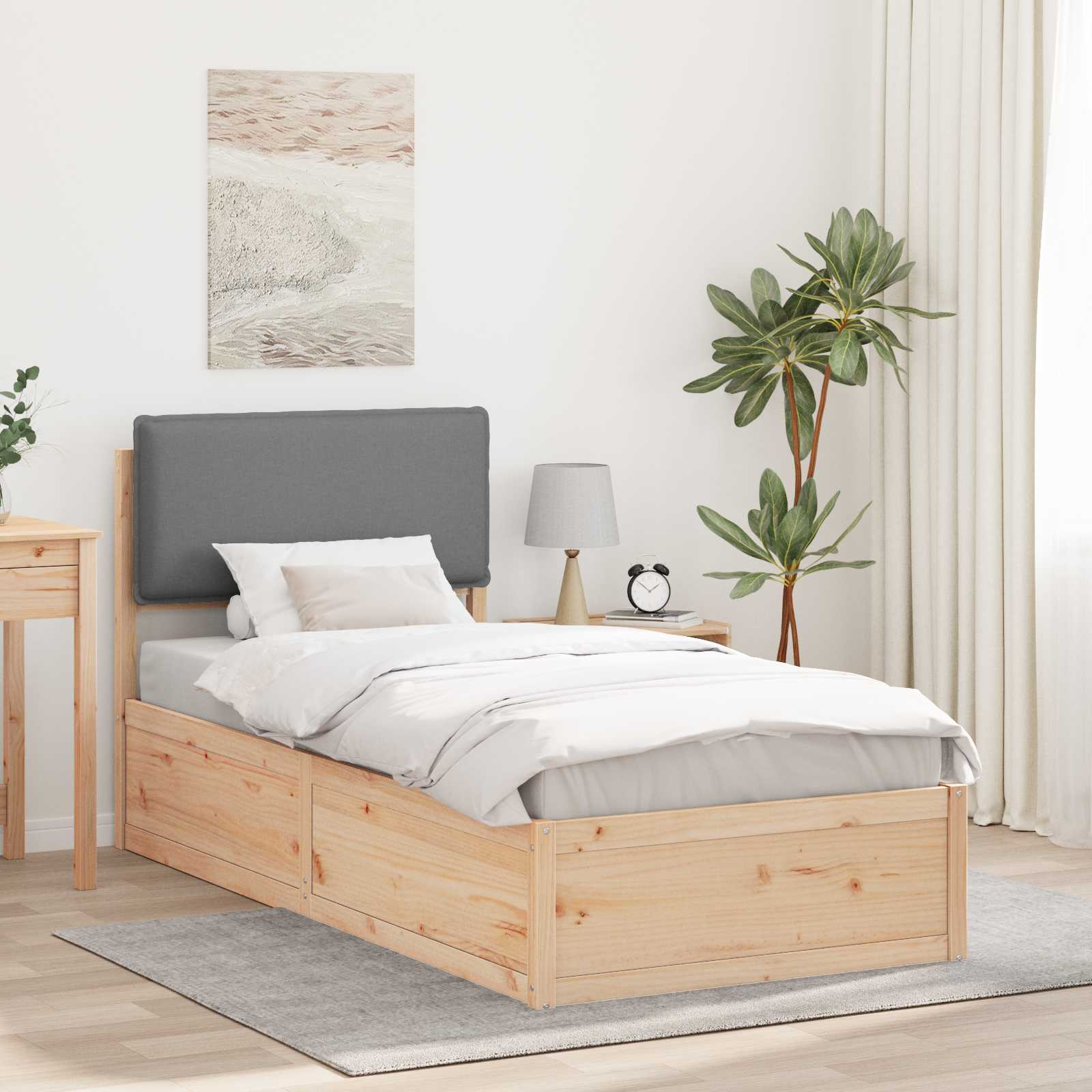Sengestel med Polstret Hovedgavl Lysegrå 75 x 190 cm