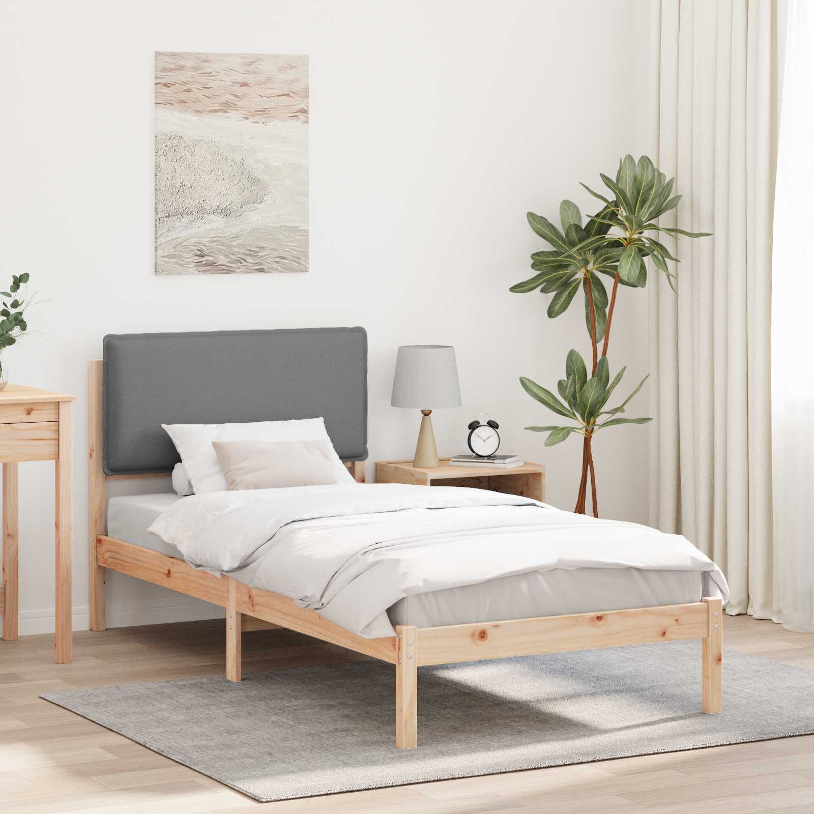 Sengestel med Polstret Hovedgavl Lysegrå 100 x 200 cm