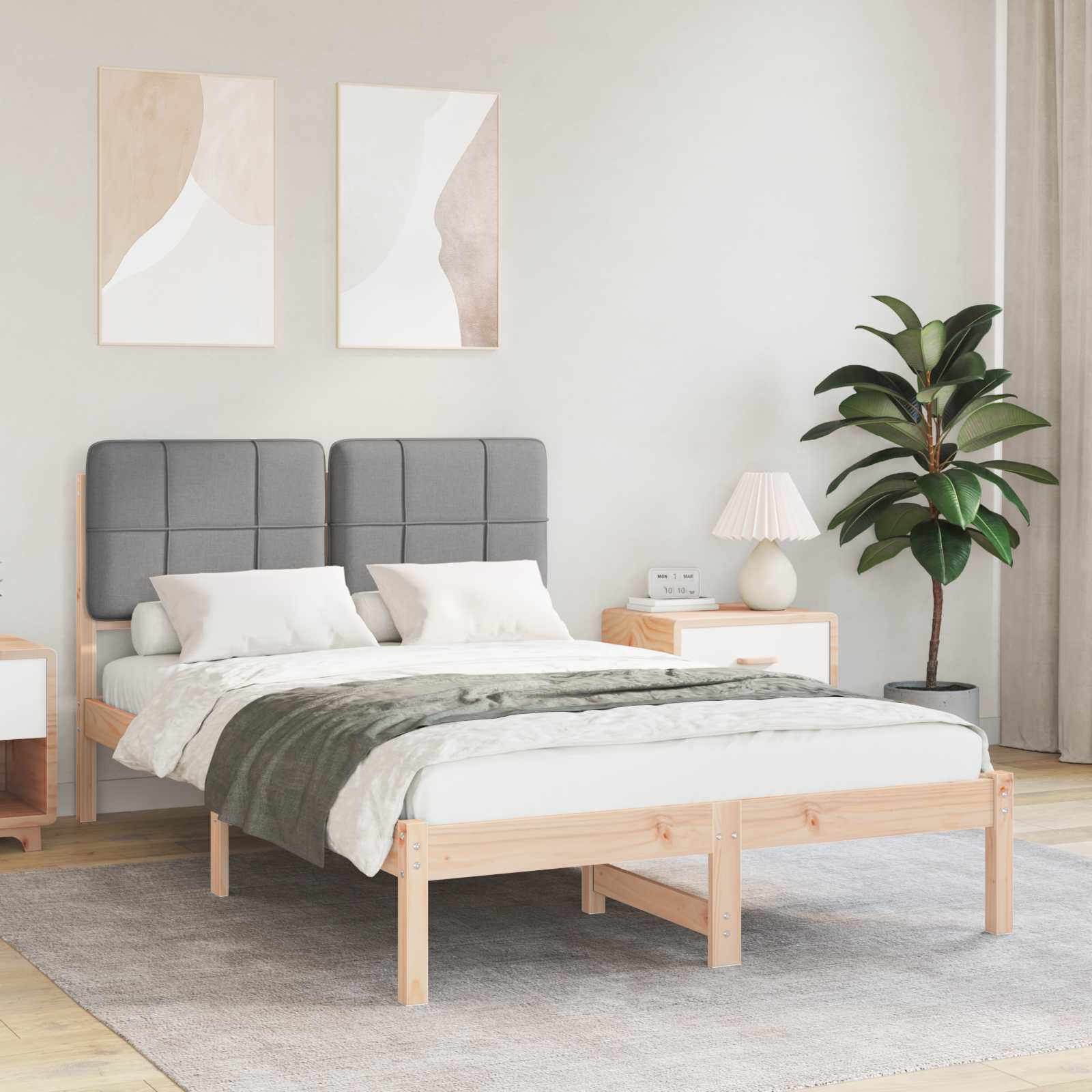 Sengestel med Polstret Hovedgavl Lysegrå 120 x 200 cm