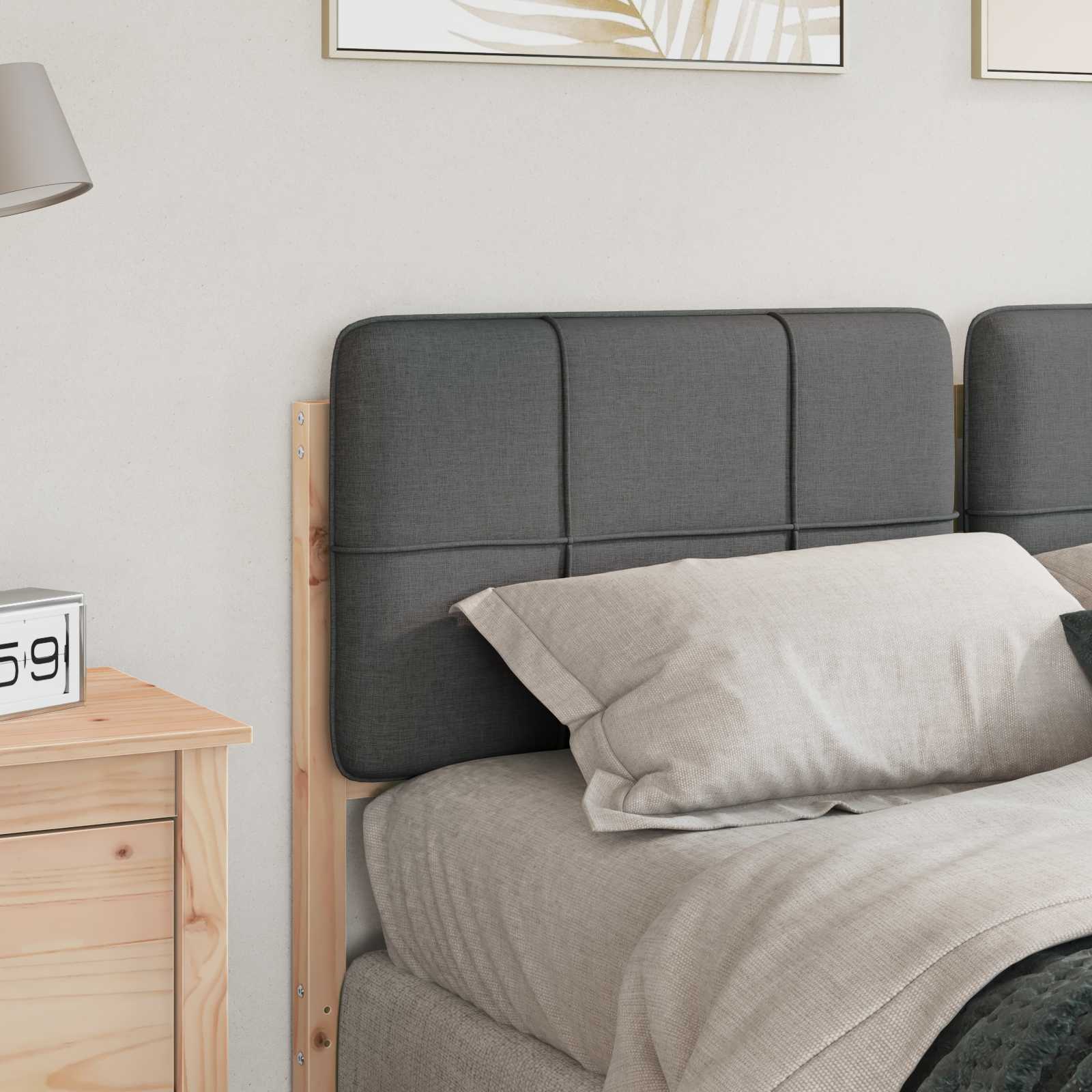 Polstret sengegavl Brun og Lys Grå 135 cm Massiv fyrretræ