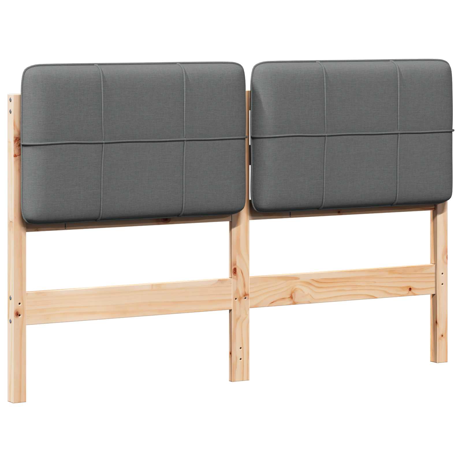 Polstret sengegavl Brun og Lys Grå 135 cm Massiv fyrretræ