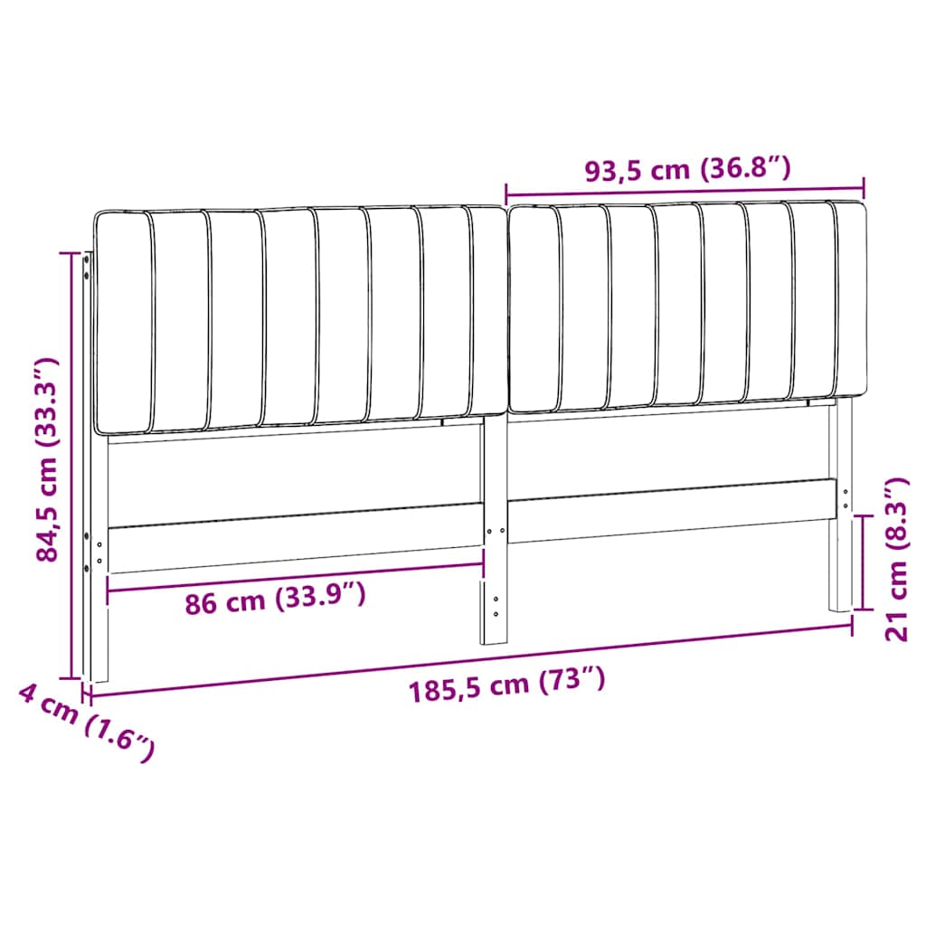 Polstret sengegavl Brun og sort 180 cm Massiv fyrretræ