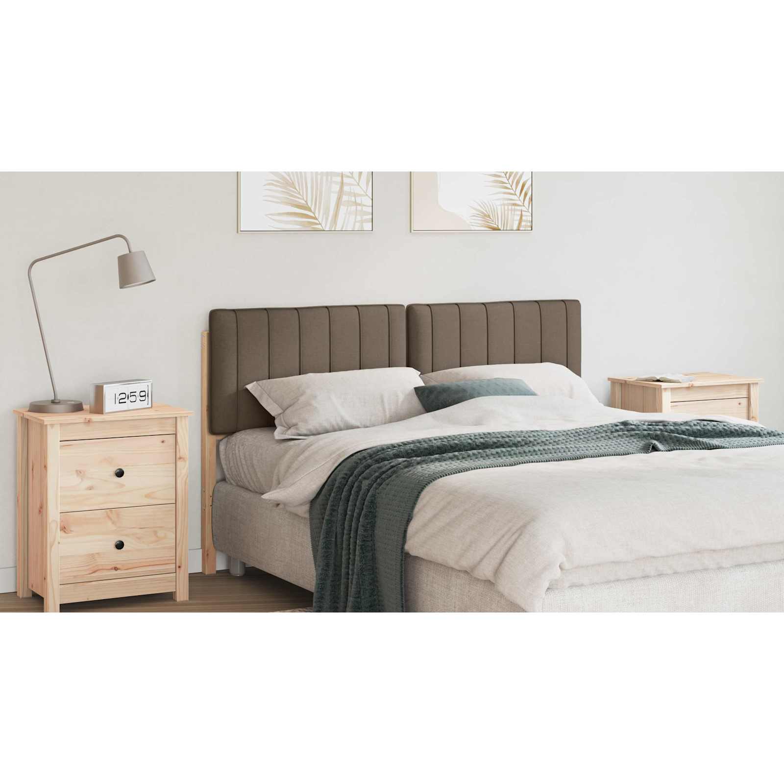 Polstret sengegavl Brun og Taupe 160 cm Massiv fyrretræ