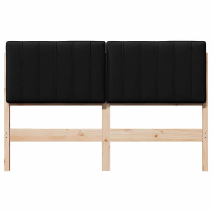 Polstret sengegavl Brun og sort 140 cm Massiv fyrretræ