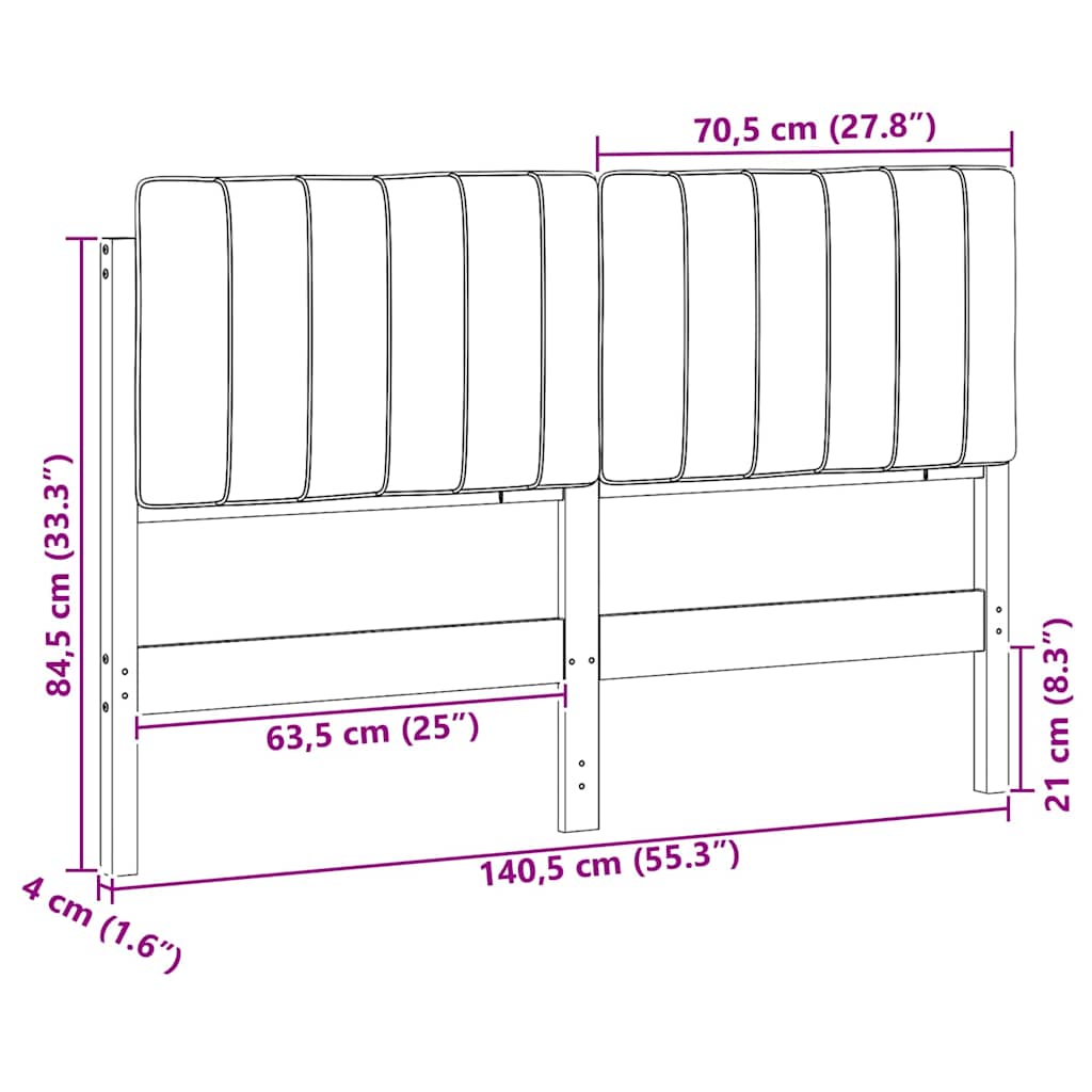 Polstret sengegavl Brun og Taupe 135 cm Massiv fyrretræ