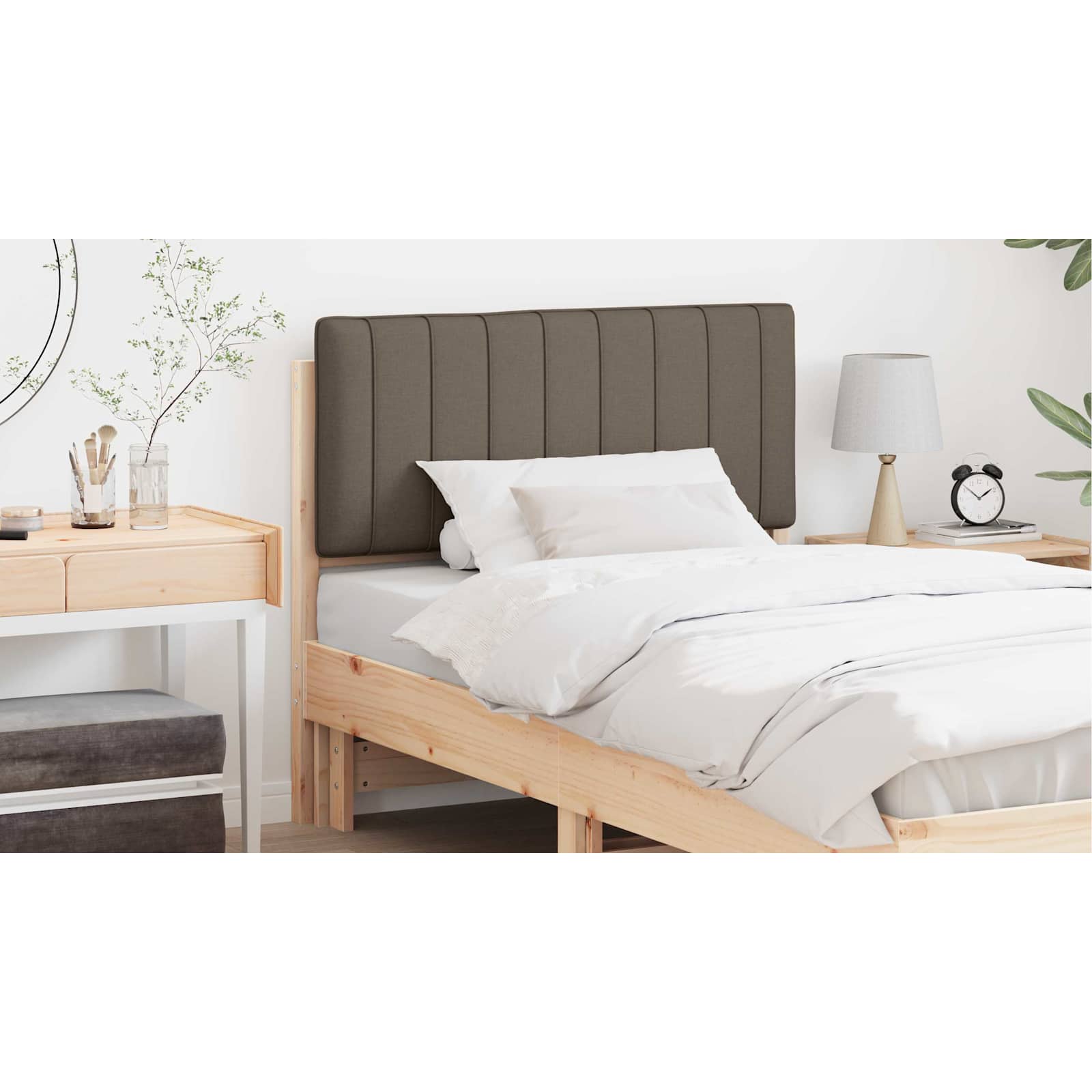 Polstret sengegavl Brun og Taupe 100 cm Massiv fyrretræ