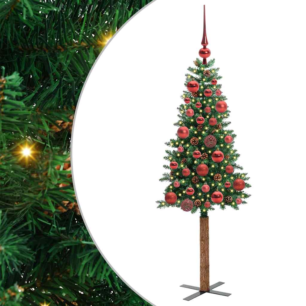 Slankt Juletræ med stativ Grøn 150 cm PVC og Massiv Fyrretræ
