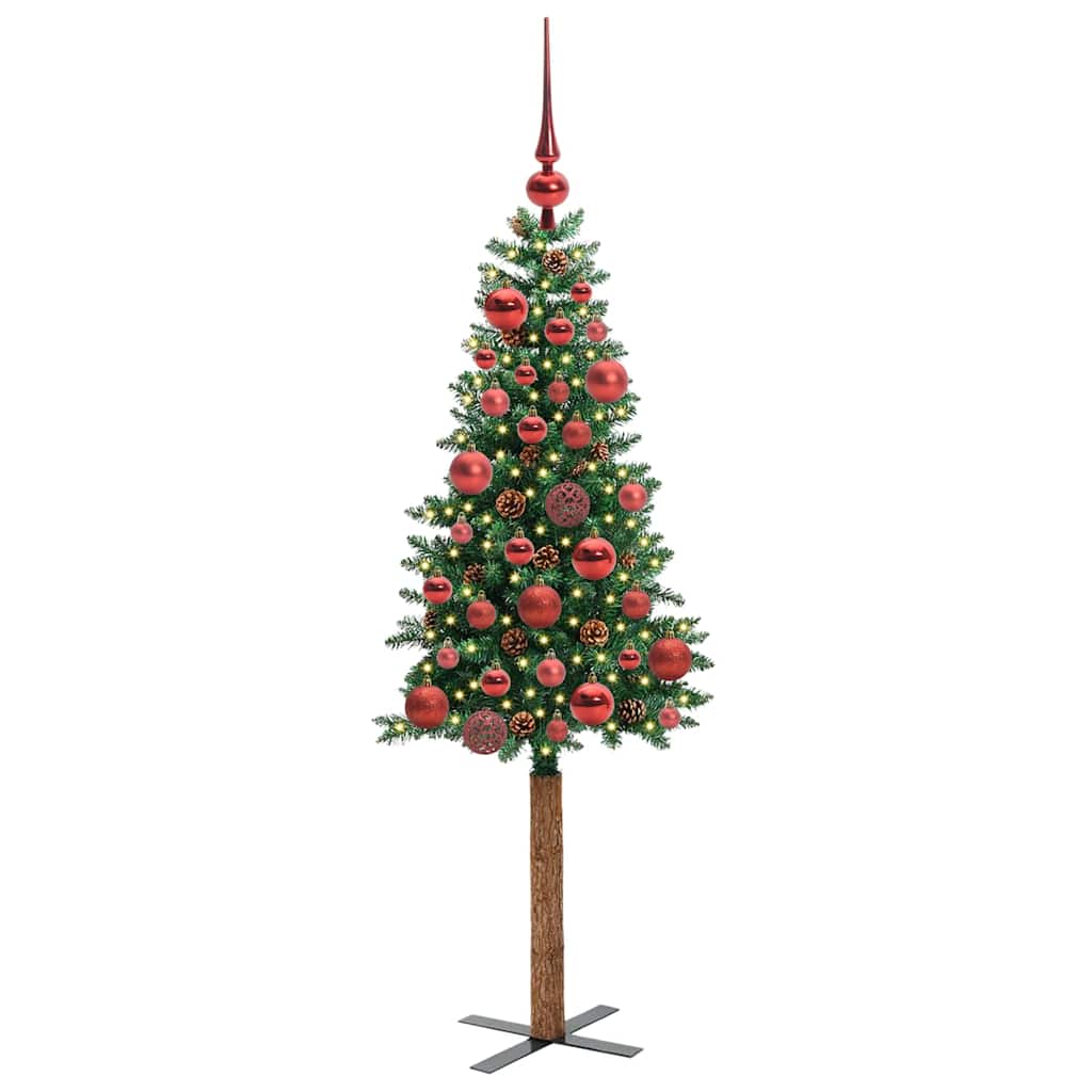 Slankt Juletræ med stativ Grøn 150 cm PVC og Massiv Fyrretræ