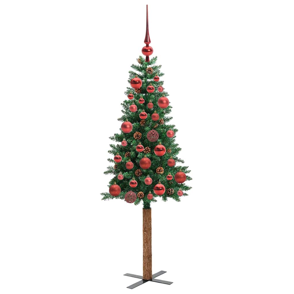 Slankt Juletræ med stativ Grøn 150 cm PVC og Massiv Fyrretræ