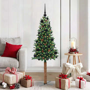 Slankt Juletræ med stativ Grøn 150 cm PVC og Massiv Fyrretræ