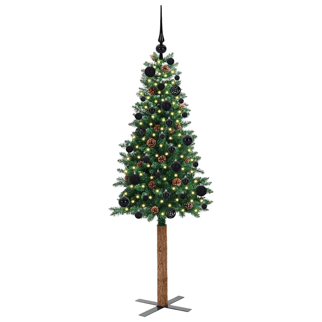 Slankt Juletræ med stativ Grøn 150 cm PVC og Massiv Fyrretræ