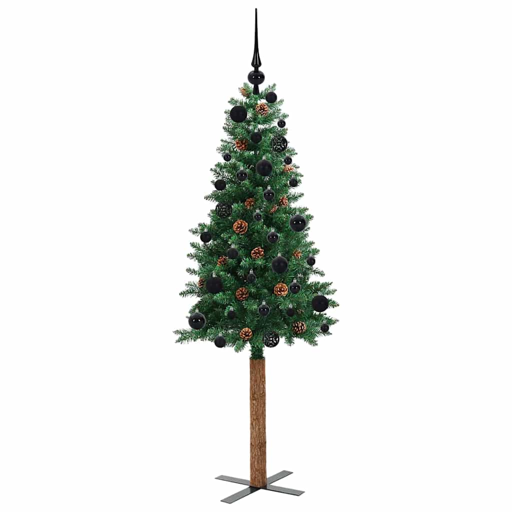 Slankt Juletræ med stativ Grøn 150 cm PVC og Massiv Fyrretræ