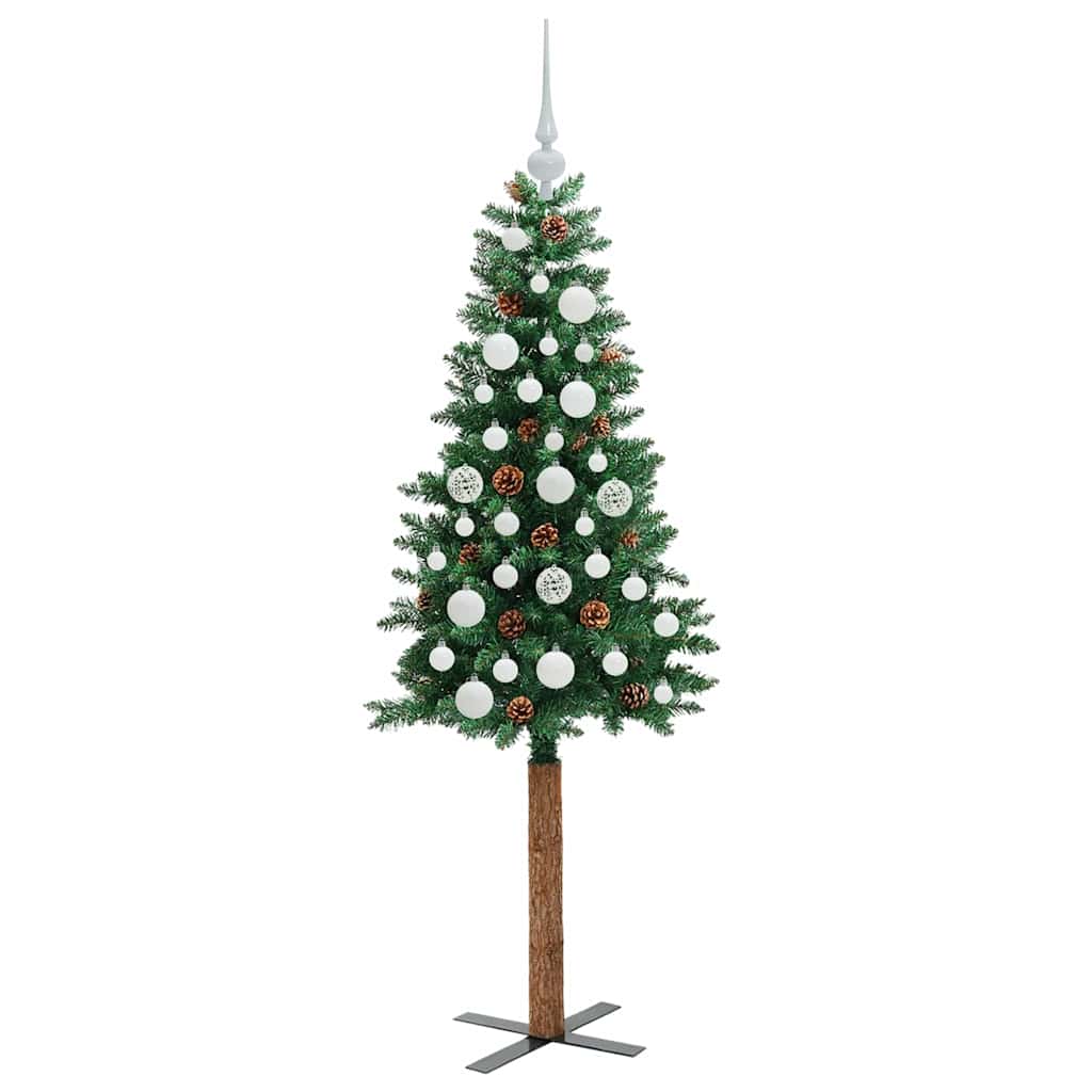 Slankt Juletræ med stativ Grøn 150 cm PVC og Massiv Fyrretræ