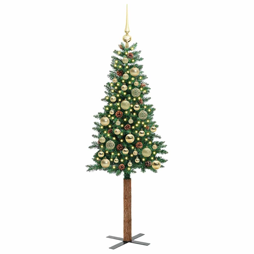 Slankt Juletræ med stativ Grøn 150 cm PVC og Massiv Fyrretræ