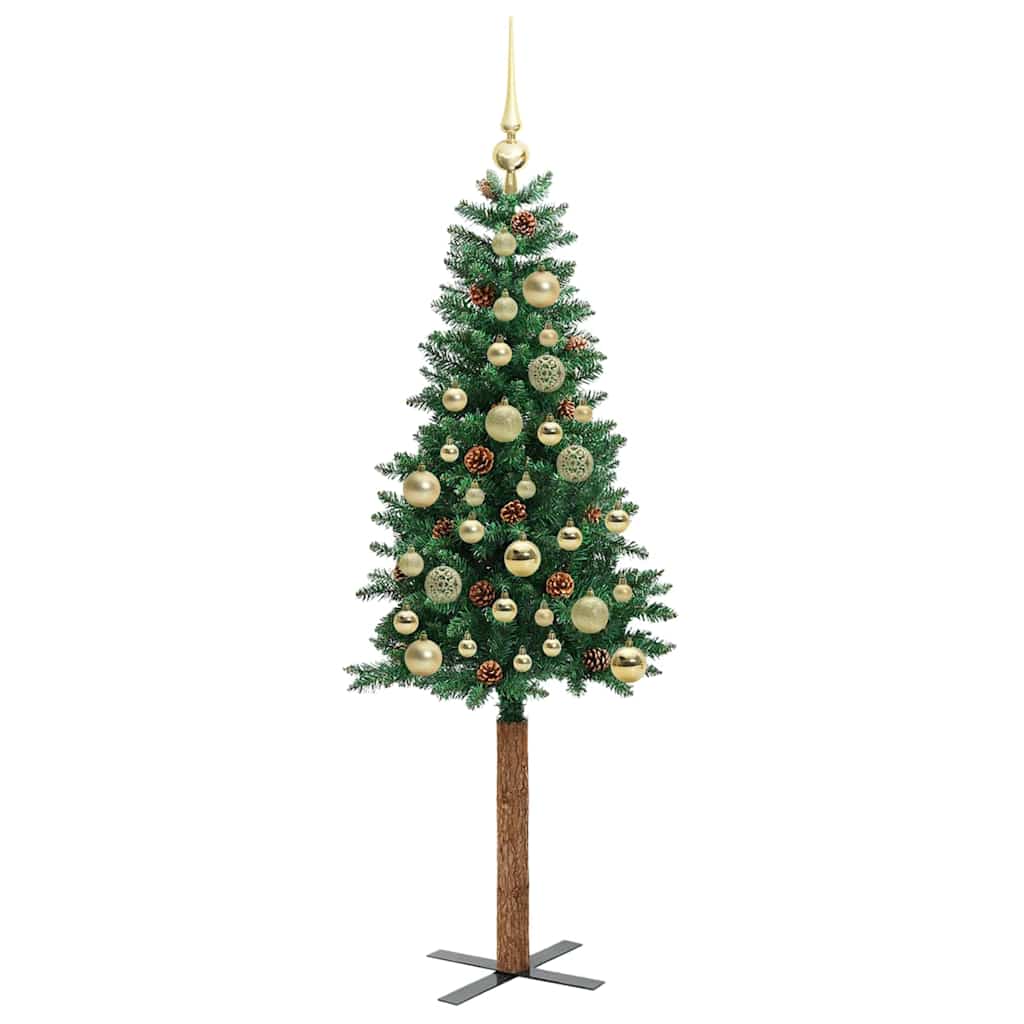 Slankt Juletræ med stativ Grøn 150 cm PVC og Massiv Fyrretræ