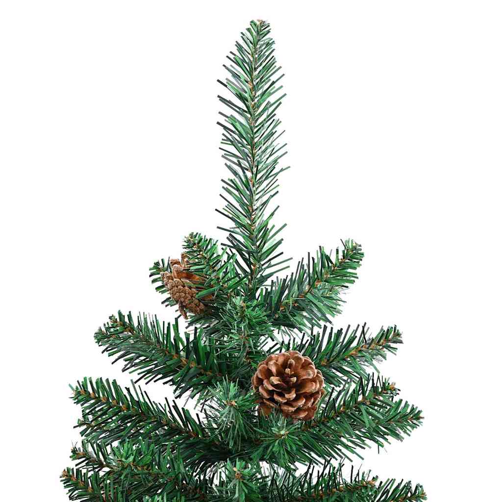 Slankt Juletræ med stativ Grøn 150 cm PVC og Massiv Fyrretræ