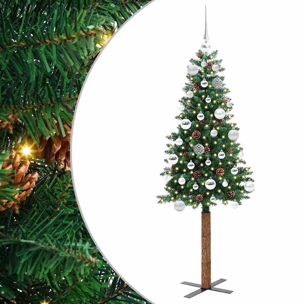 Slankt Juletræ med stativ Grøn 150 cm PVC og Massiv Fyrretræ