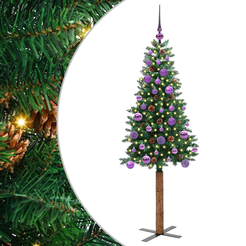 Slankt Juletræ med stativ Grøn 150 cm PVC og Massiv Fyrretræ