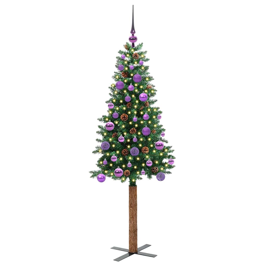 Slankt Juletræ med stativ Grøn 150 cm PVC og Massiv Fyrretræ