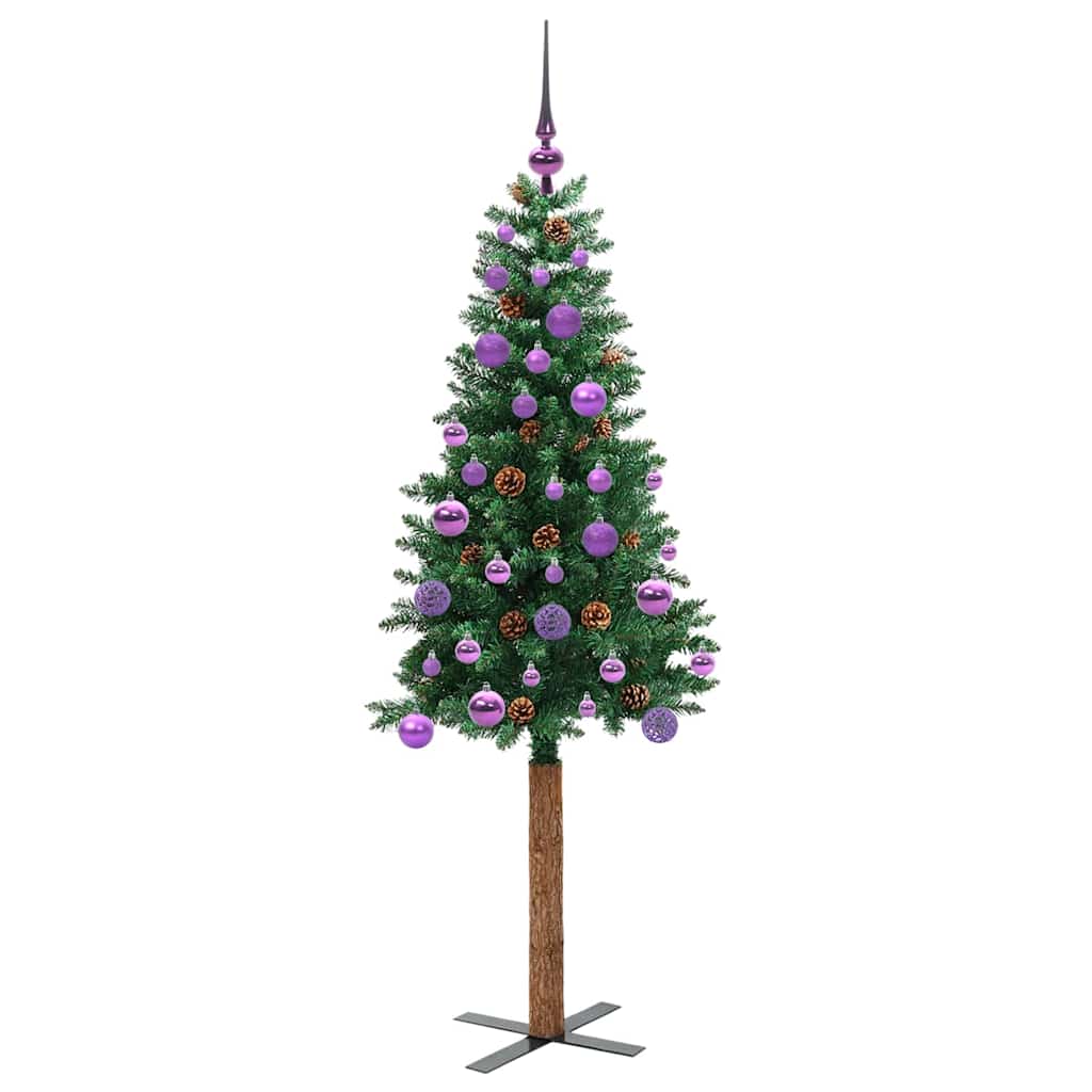 Slankt Juletræ med stativ Grøn 150 cm PVC og Massiv Fyrretræ