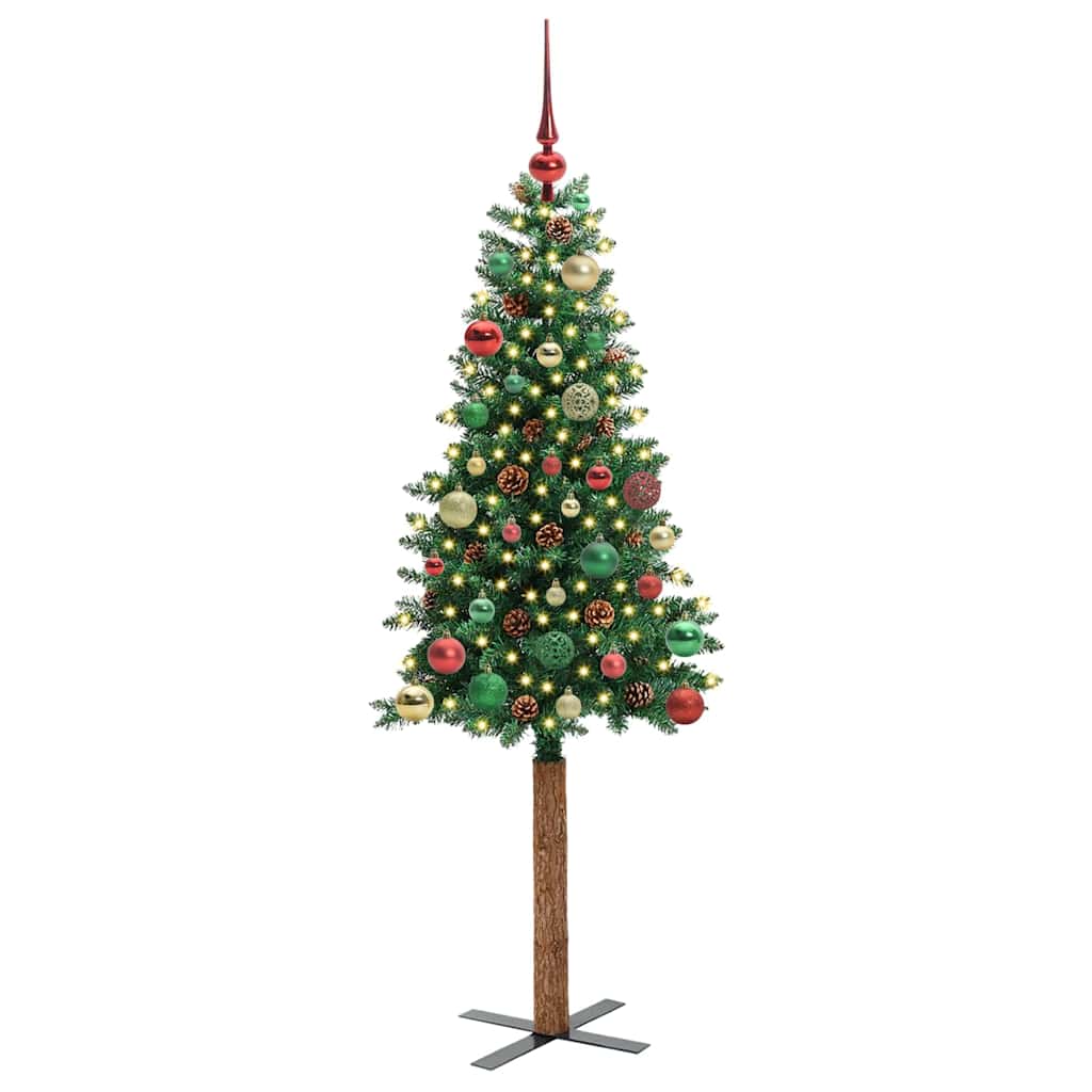 Slankt Juletræ med stativ Grøn 150 cm PVC og Massiv Fyrretræ
