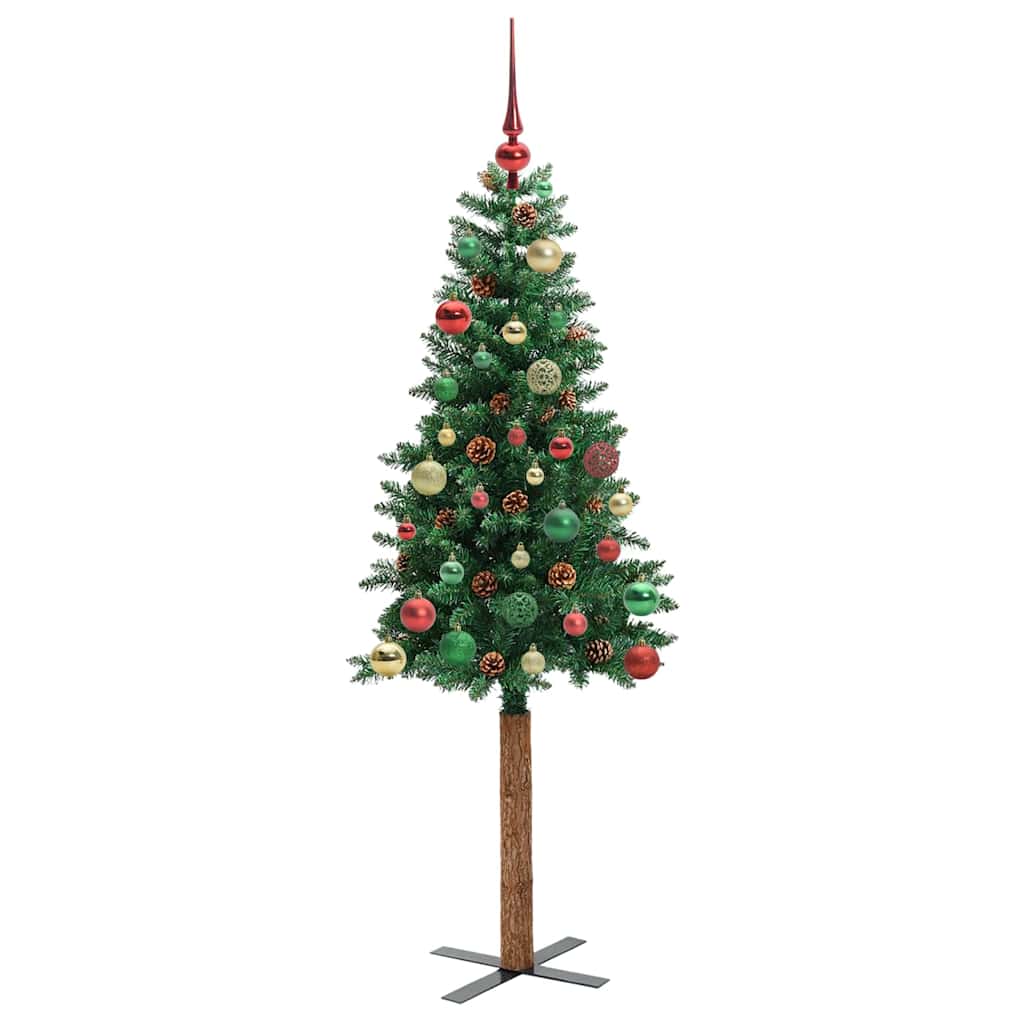 Slankt Juletræ med stativ Grøn 150 cm PVC og Massiv Fyrretræ