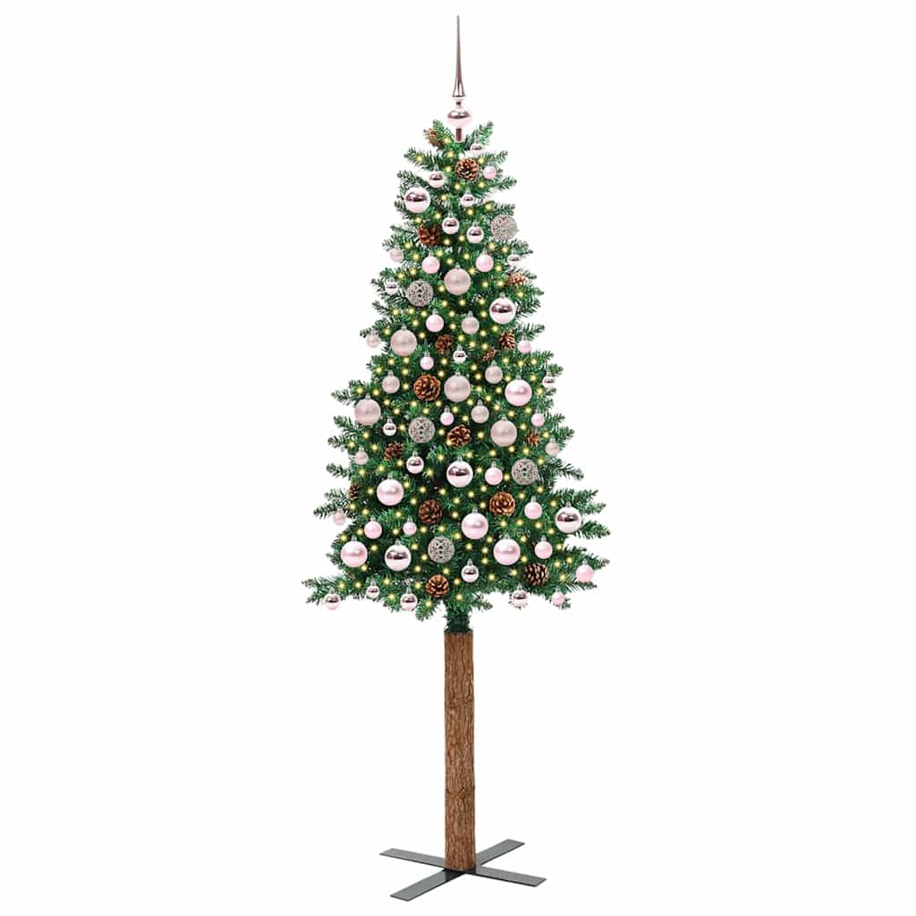 Slankt Juletræ med stativ Grøn 180 cm PVC og Massiv Fyrretræ