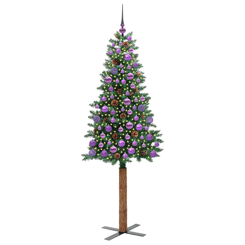 Slankt Juletræ med stativ Grøn 180 cm PVC og Massiv Fyrretræ