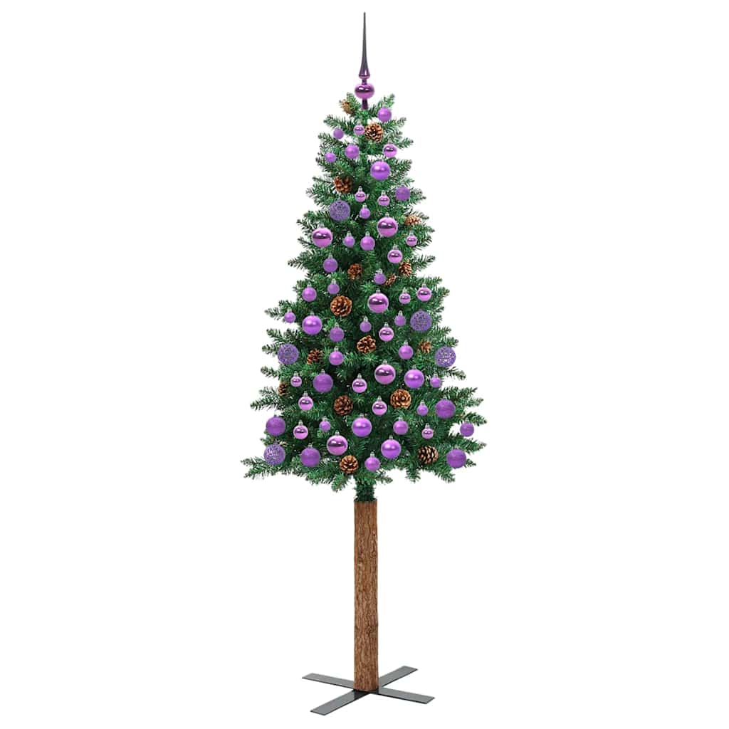 Slankt Juletræ med stativ Grøn 180 cm PVC og Massiv Fyrretræ