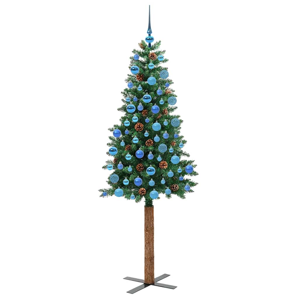 Slankt Juletræ med stativ Grøn 180 cm PVC og Massiv Fyrretræ