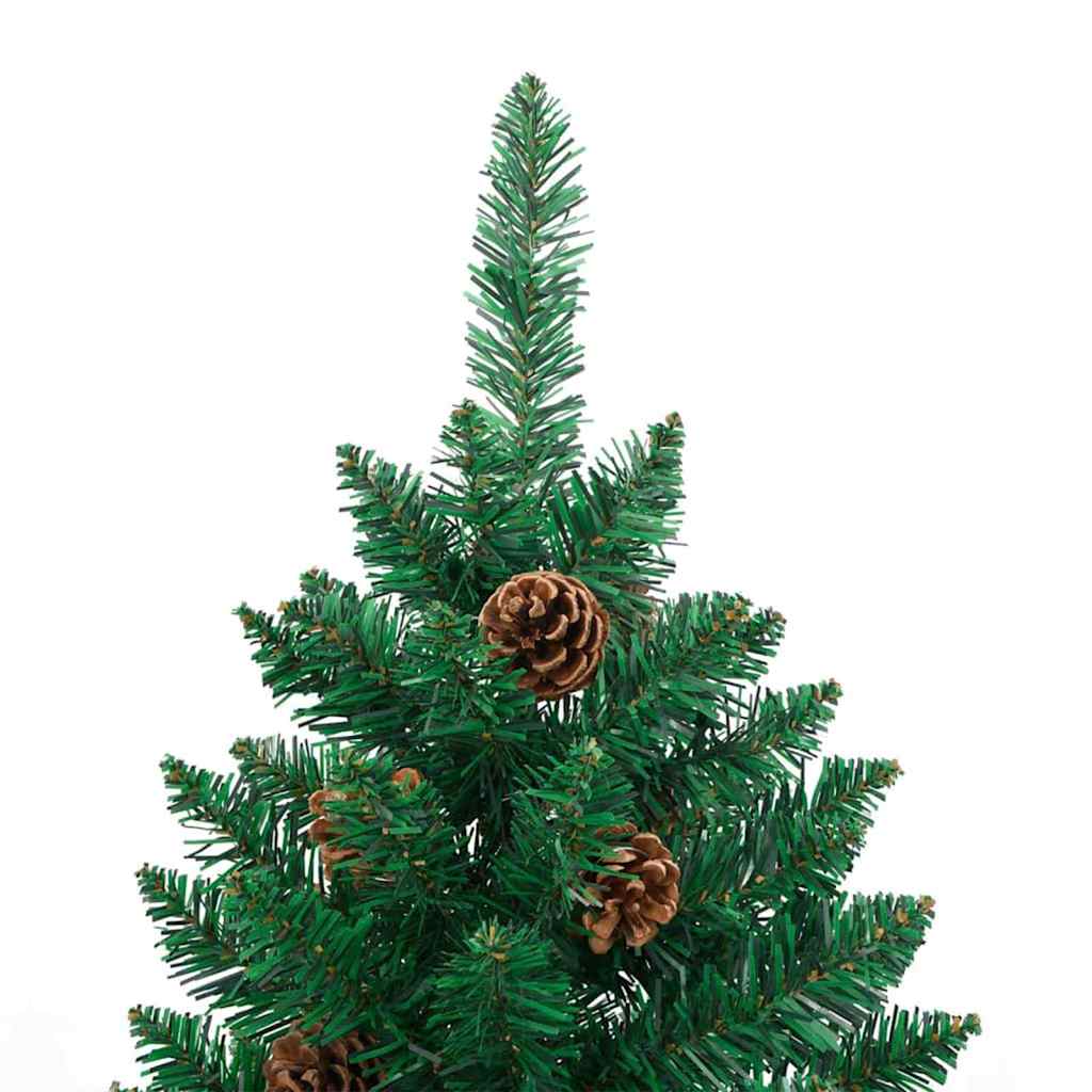 Slankt Juletræ med stativ Grøn 210 cm PVC og Massiv Fyrretræ