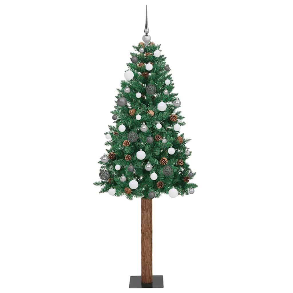 Slankt Juletræ med stativ Grøn 210 cm PVC og Massiv Fyrretræ