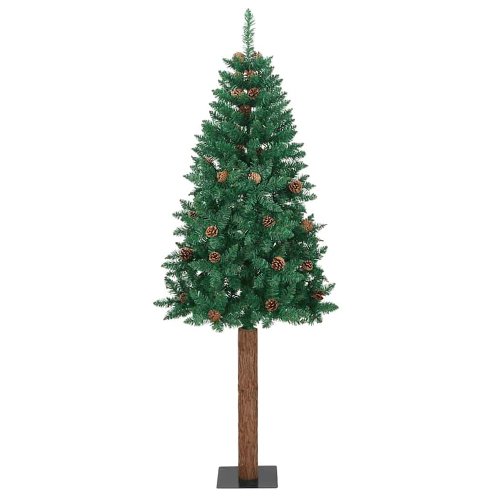 Slankt Juletræ med stativ Grøn 210 cm PVC og Massiv Fyrretræ