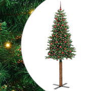 Slankt Juletræ med stativ Grøn 210 cm PVC og Massiv Fyrretræ