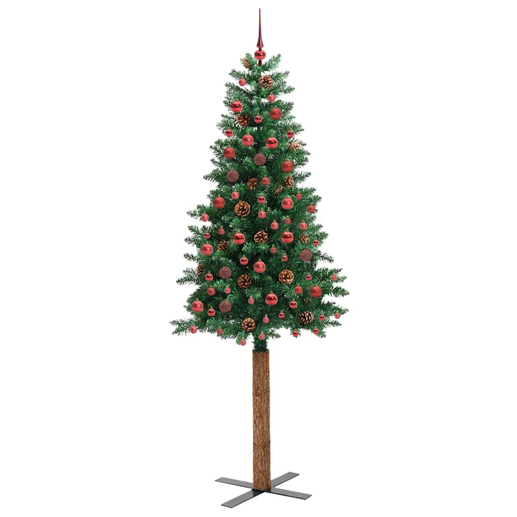 Slankt Juletræ med stativ Grøn 210 cm PVC og Massiv Fyrretræ
