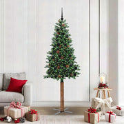 Slankt Juletræ med stativ Grøn 210 cm PVC og Massiv Fyrretræ