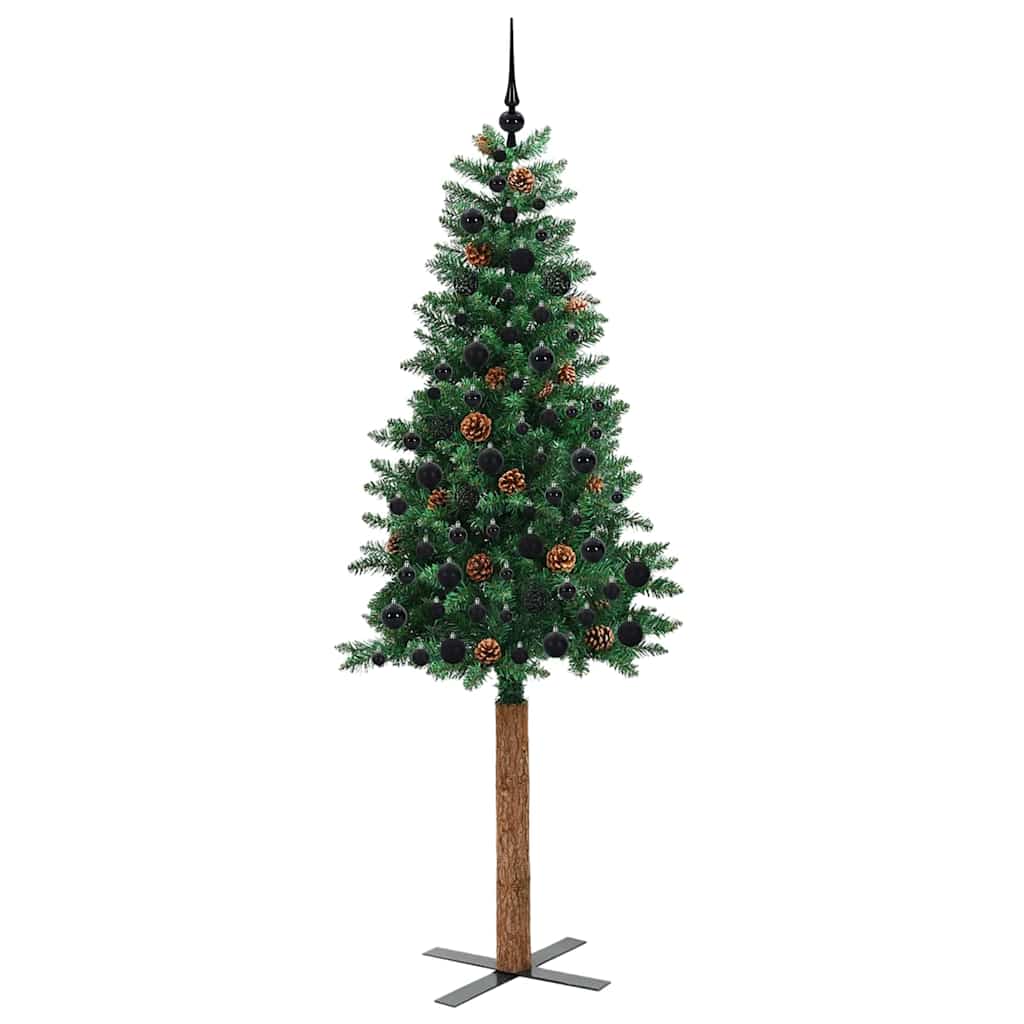 Slankt Juletræ med stativ Grøn 210 cm PVC og Massiv Fyrretræ