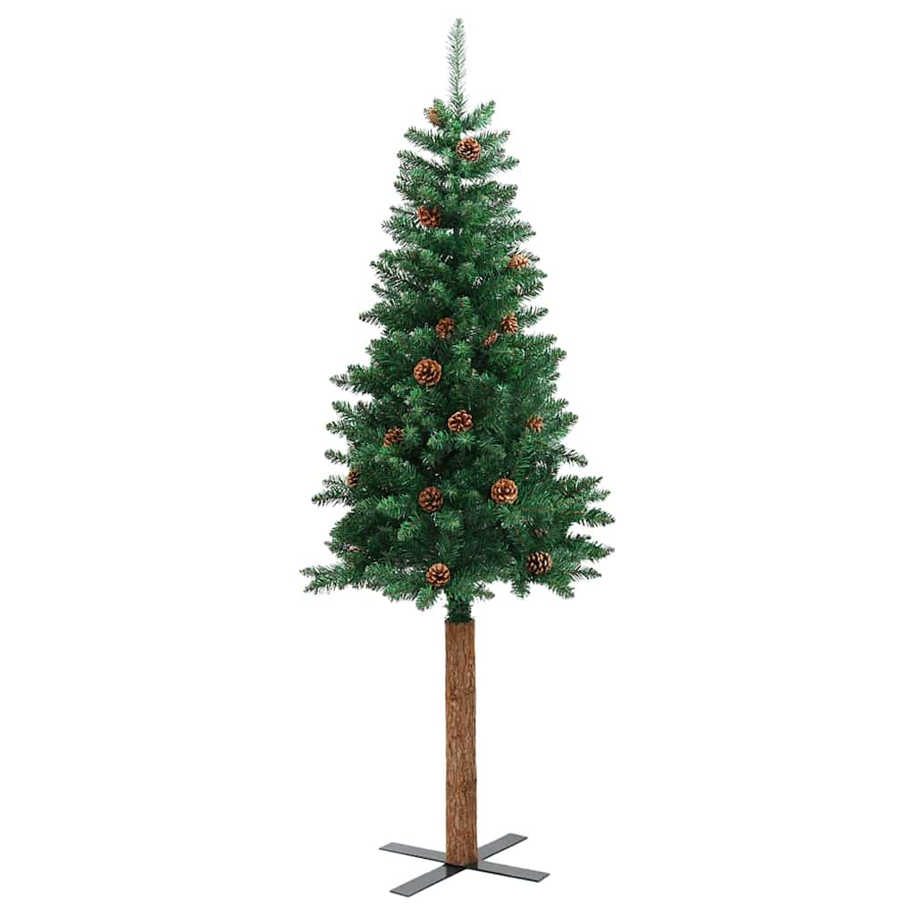 Slankt Juletræ med stativ Grøn 210 cm PVC og Massiv Fyrretræ