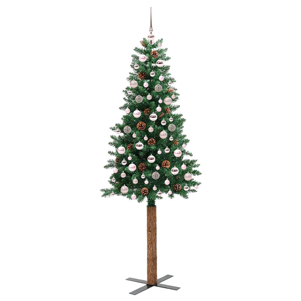 Slankt Juletræ med stativ Grøn 210 cm PVC og Massiv Fyrretræ