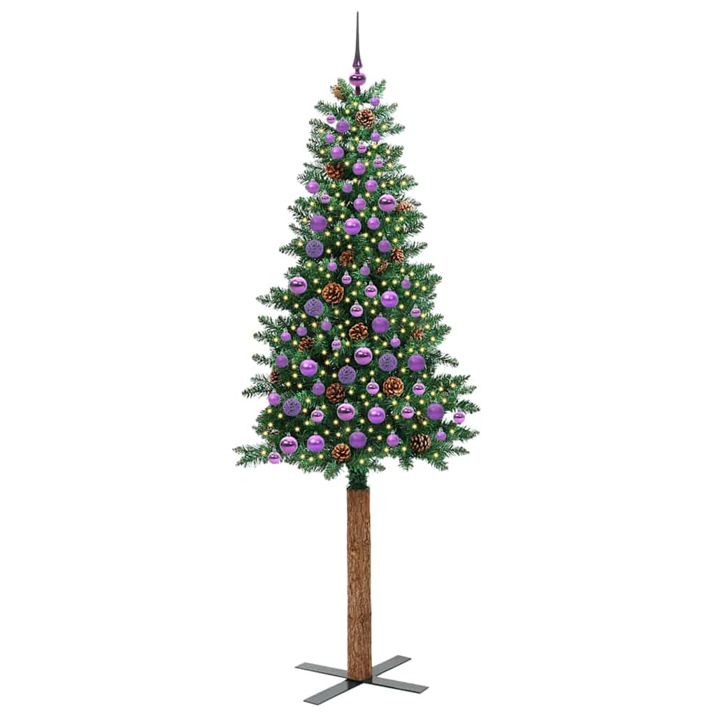 Slankt Juletræ med stativ Grøn 210 cm PVC og Massiv Fyrretræ